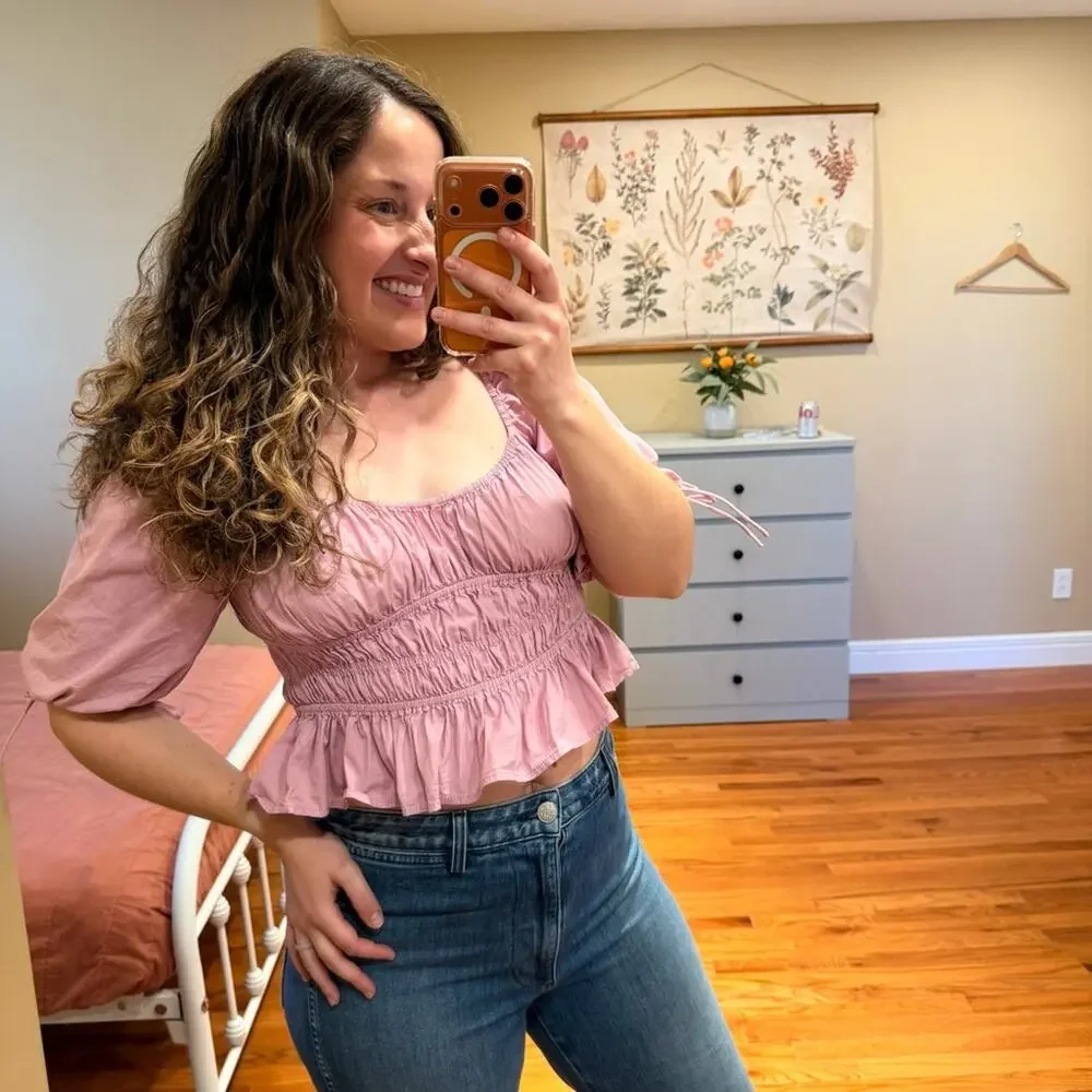 Staud Purple Smocked Sexy Sweetheart Crop Puff Sleeve Blouse Top 8